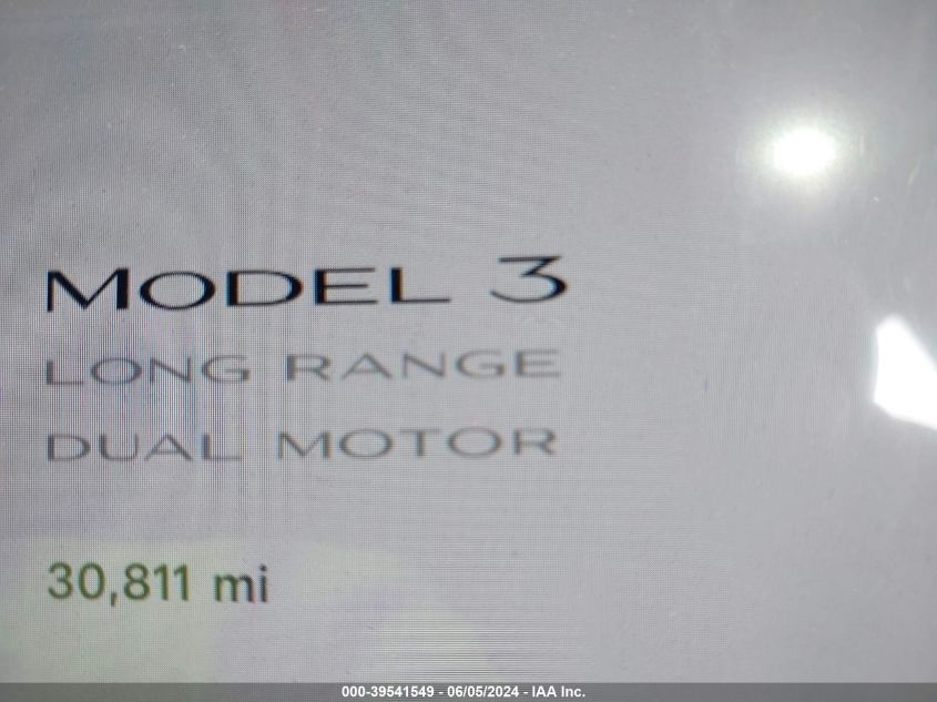 2022 Tesla Model 3 Long Range Dual Motor All-Wheel Drive VIN: 5YJ3E1EB5NF121193 Lot: 39541549