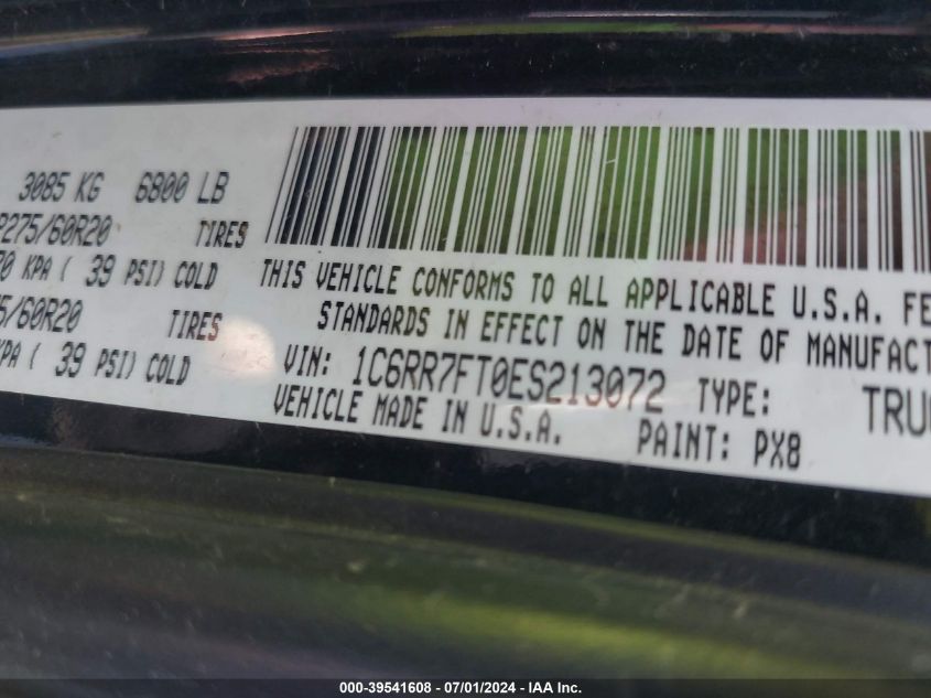2014 Ram 1500 Express VIN: 1C6RR7FT0ES213072 Lot: 39541608