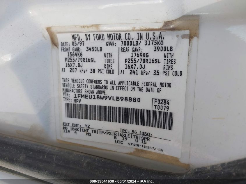 1997 Ford Expedition Eddie Bauer/Xlt VIN: 1FMEU18W9VLB98880 Lot: 39541630