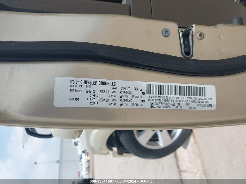 2010 Dodge Journey Sxt VIN: 3D4PG5FV9AT114581 Lot: 39541687