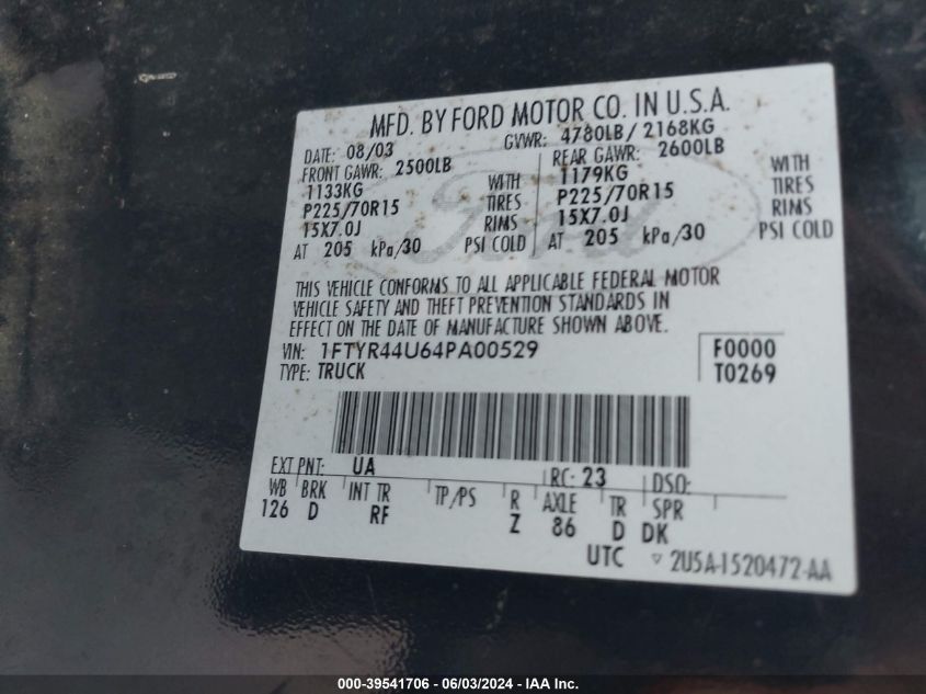 1FTYR44U64PA00529 2004 Ford Ranger Edge/Tremor/Xlt