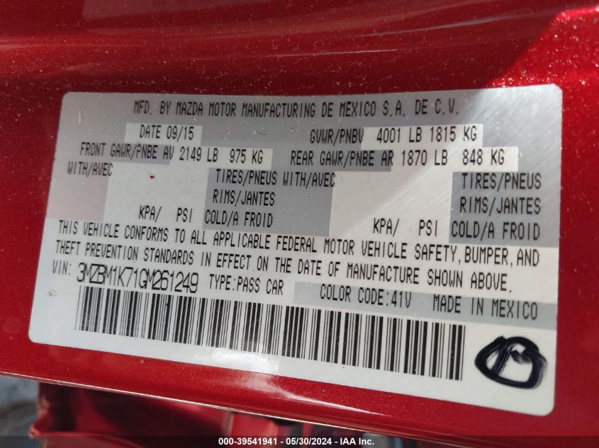 2016 MAZDA MAZDA3 I SPORT - 3MZBM1K71GM261249