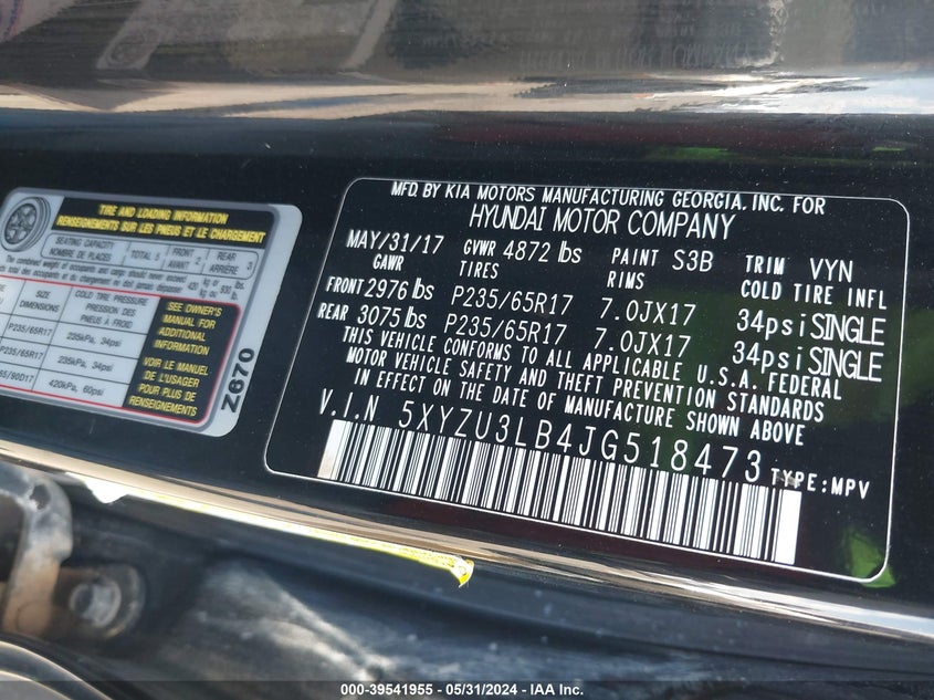 2018 Hyundai Santa Fe Sport 2.4L VIN: 5XYZU3LB4JG518473 Lot: 39541955
