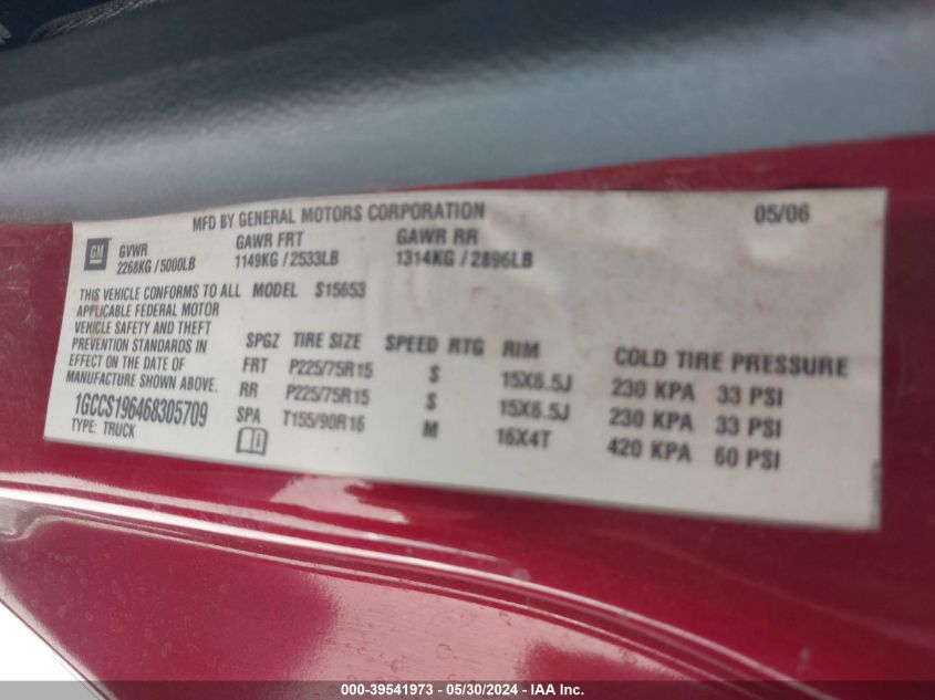 2006 Chevrolet Colorado Lt VIN: 1GCCS196468305709 Lot: 39541973