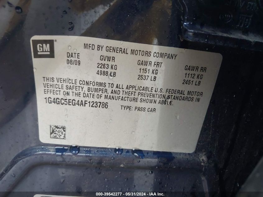 2010 Buick Lacrosse Cxl VIN: 1G4GC5EG4AF123786 Lot: 39542277