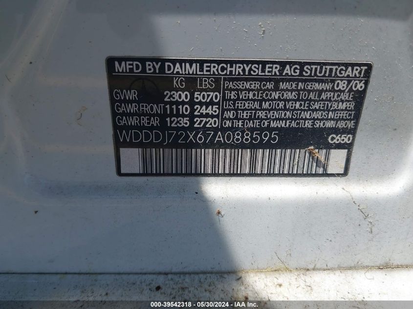 2007 Mercedes-Benz Cls-Class 5.5L VIN: WDDDJ72X67A088595 Lot: 39542318