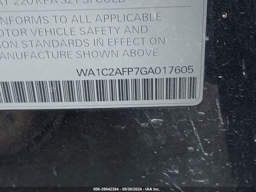 2016 Audi Q5 2.0T Premium VIN: WA1C2AFP7GA017605 Lot: 39542354