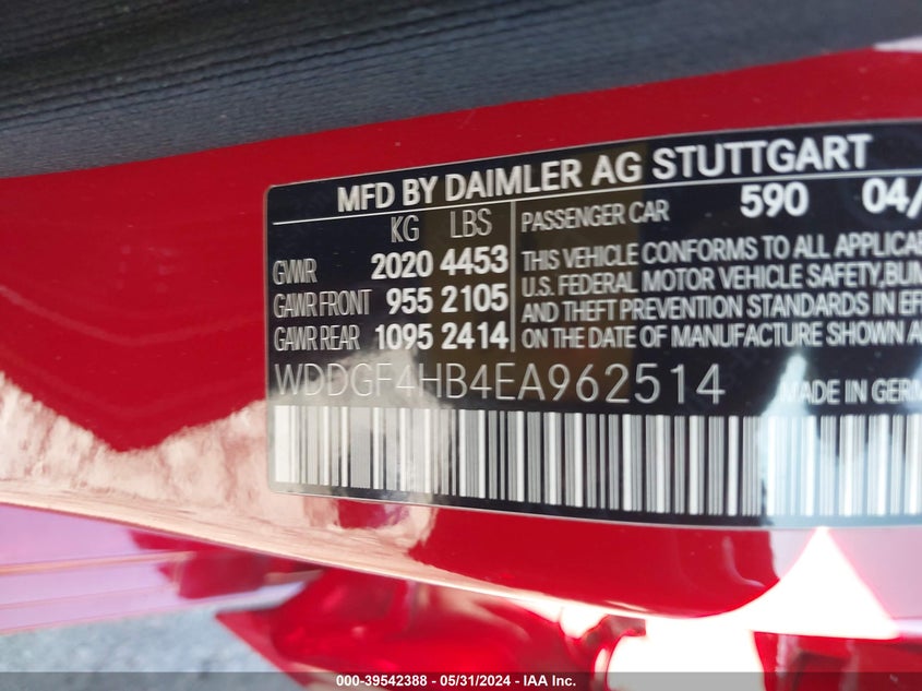 2014 Mercedes-Benz C 250 Luxury/Sport VIN: WDDGF4HB4EA962514 Lot: 39542388