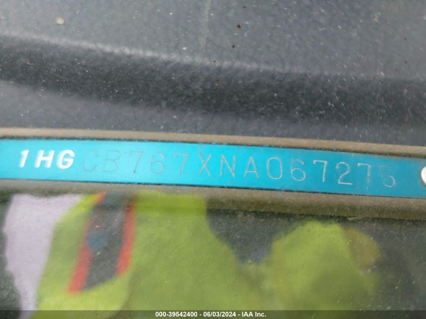 1992 Honda Accord Ex VIN: 1HGCB767XNA067275 Lot: 39542400