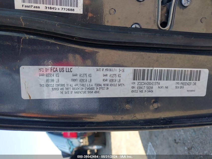 2016 DODGE CHARGER SXT - 2C3CDXHG9GH215754