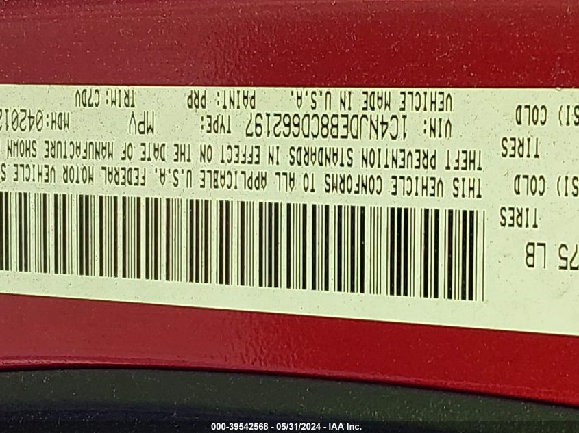 2012 Jeep Compass Latitude VIN: 1C4NJDEB8CD662197 Lot: 39542568