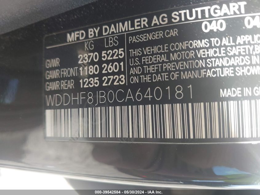 WDDHF8JB0CA640181 | 2012 MERCEDES-BENZ E 350