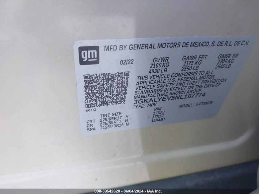 2022 GMC Terrain Awd At4 VIN: 3GKALYEV5NL167774 Lot: 39542620