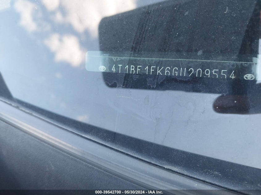 2016 Toyota Camry Se VIN: 4T1BF1FK6GU209554 Lot: 39542700