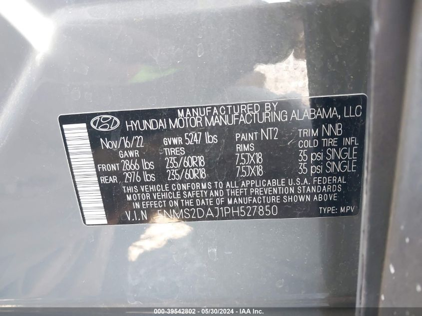 2023 Hyundai Santa Fe Sel VIN: 5NMS2DAJ1PH527850 Lot: 39542802