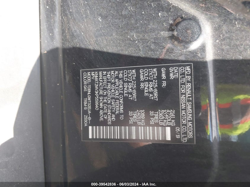 2019 Nissan Rogue Sv VIN: KNMAT2MV3KP559940 Lot: 39542836