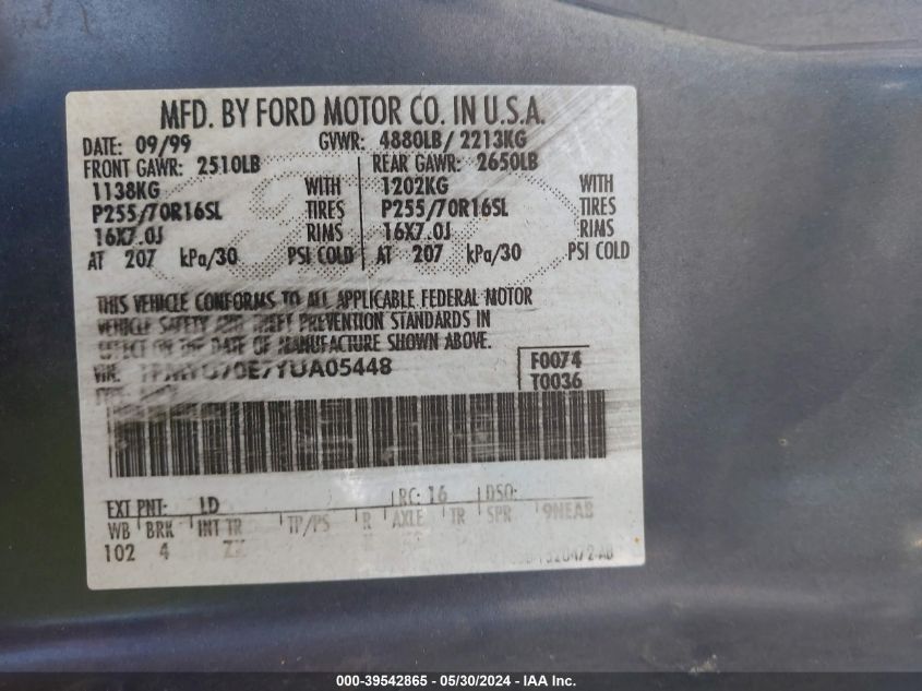 2000 Ford Explorer Sport VIN: 1FMYU70E7YUA05448 Lot: 39542865