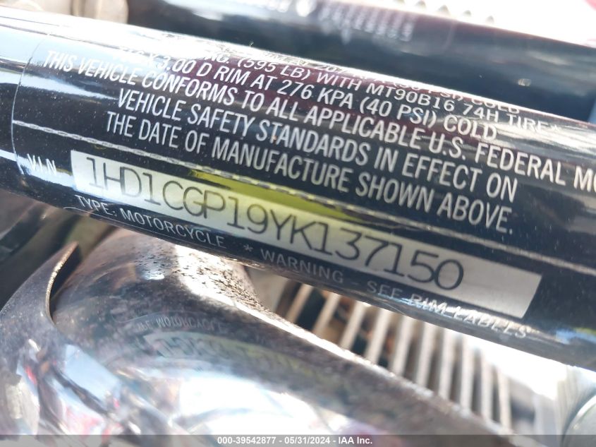 2000 Harley-Davidson Xl1200 C VIN: 1HD1CGP19YK137150 Lot: 39542877