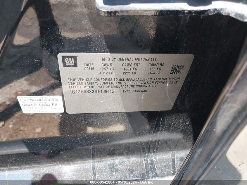 2017 Chevrolet Malibu Premier VIN: 1G1ZH5SX3HF138415 Lot: 39542884
