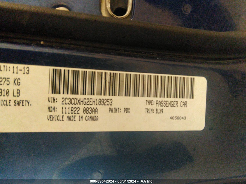 2014 Dodge Charger Sxt Plus VIN: 2C3CDXHG2EH189253 Lot: 39542924