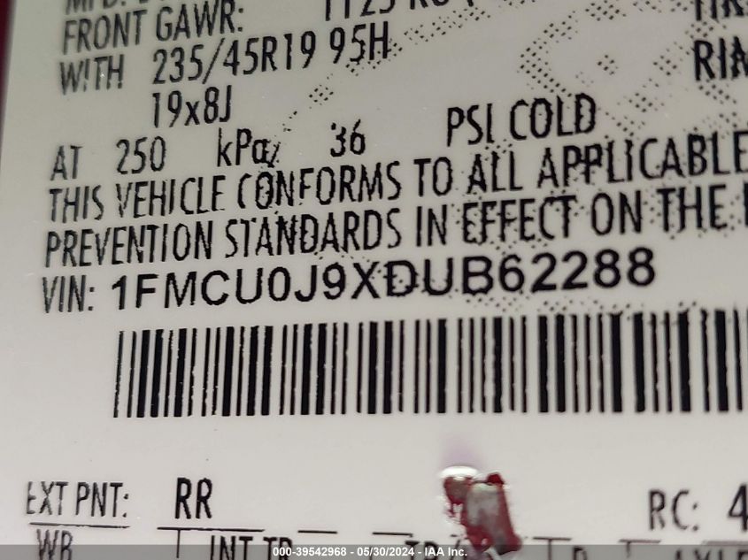 2013 Ford Escape Titanium VIN: 1FMCU0J9XDUB62288 Lot: 39542968