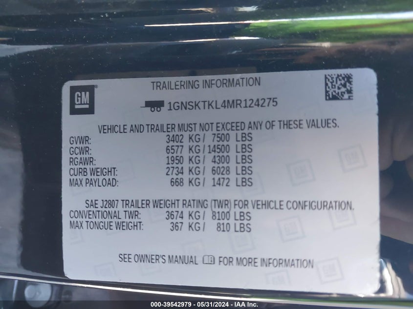 2021 Chevrolet Tahoe 4Wd High Country VIN: 1GNSKTKL4MR124275 Lot: 39542979