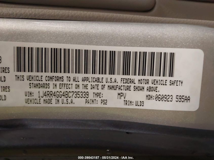 2011 Jeep Grand Cherokee Laredo VIN: 1J4RR4GG4BC735339 Lot: 39543187