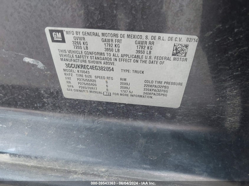 2014 Chevrolet Silverado 1500 1Lt VIN: 3GCUKREC4EG382054 Lot: 39543363