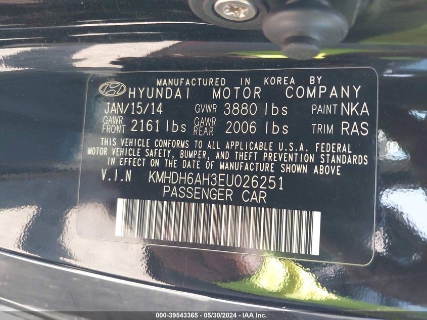 2014 Hyundai Elantra VIN: KMHDH6AH3EU026251 Lot: 39543365