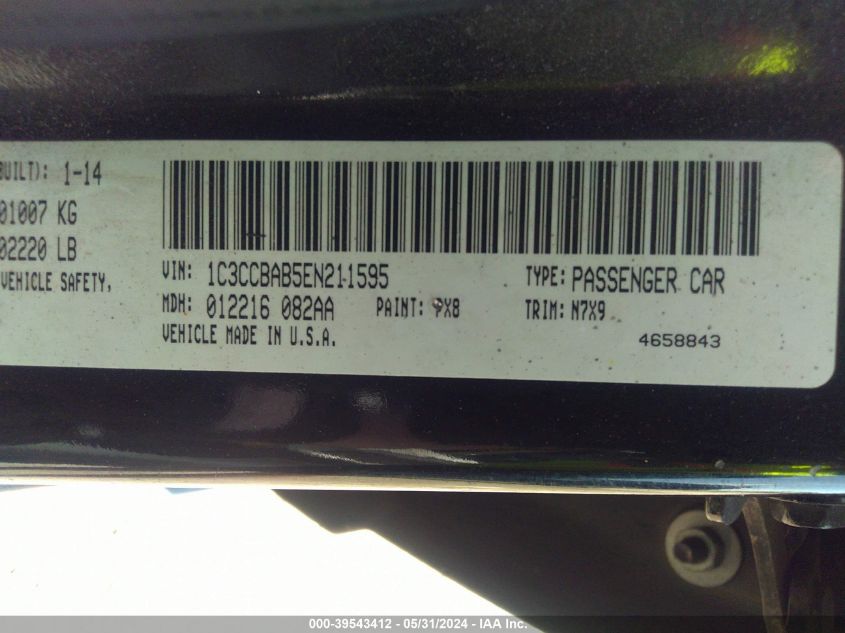 2014 Chrysler 200 Lx VIN: 1C3CCBAB5EN211595 Lot: 39543412