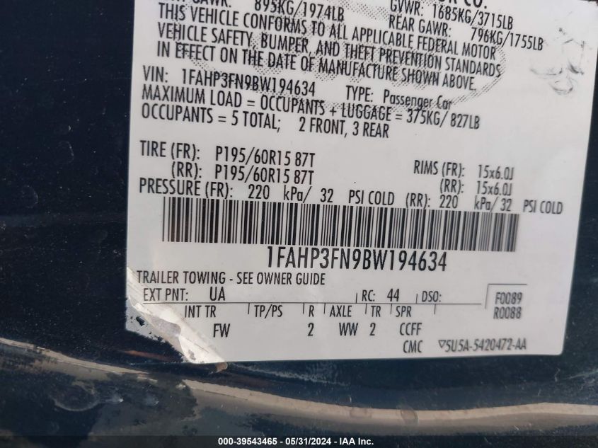 2010 Ford Focus Sel VIN: 1FAHP3HN2AW186449 Lot: 39543465