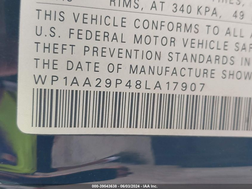 2008 Porsche Cayenne VIN: WP1AA29P48LA17907 Lot: 39543638