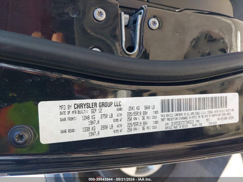 2013 Dodge Journey R/T VIN: 3C4PDDEG7DT545315 Lot: 39543944