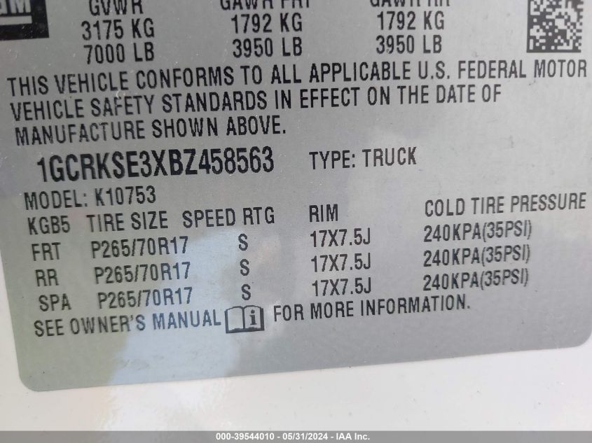 2011 Chevrolet Silverado 1500 Lt VIN: 1GCRKSE3XBZ458563 Lot: 39544010