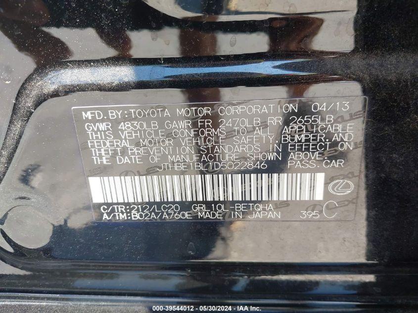 2013 Lexus Gs 350 VIN: JTHBE1BL1D5022846 Lot: 39544012