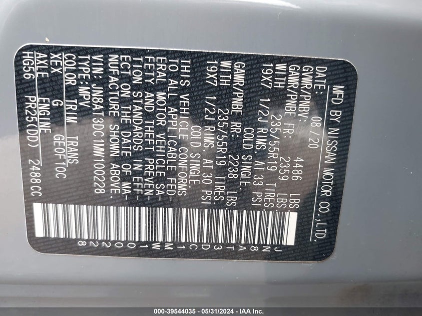 2021 NISSAN ROGUE PLATINUM FWD - JN8AT3DC1MW100228