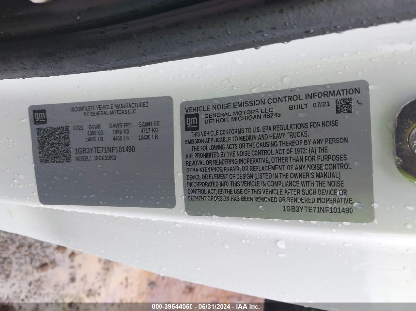 2022 Chevrolet Silverado 3500Hd Chassis Lt VIN: 1GB3YTE71NF101490 Lot: 39544050