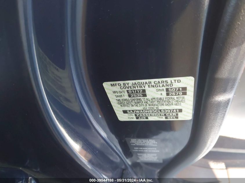 2012 Jaguar Xf Portfolio VIN: SAJWA0HB5CLS39741 Lot: 39544188