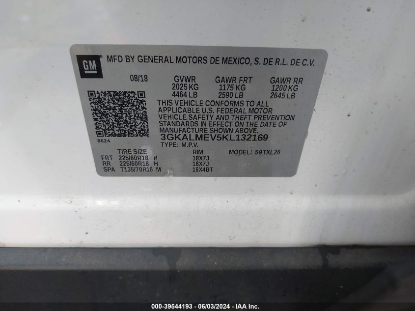 2019 GMC Terrain Sle VIN: 3GKALMEV5KL132169 Lot: 39544193