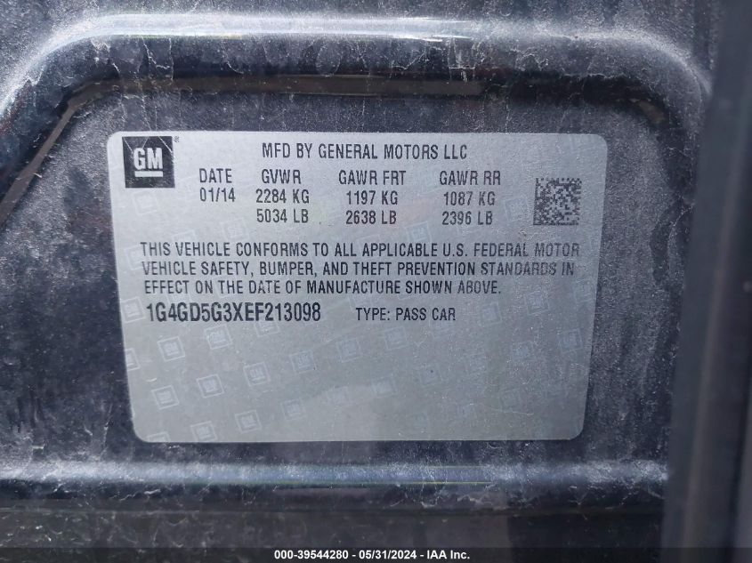 2014 Buick Lacrosse Premium I Group VIN: 1G4GD5G3XEF213098 Lot: 39544280