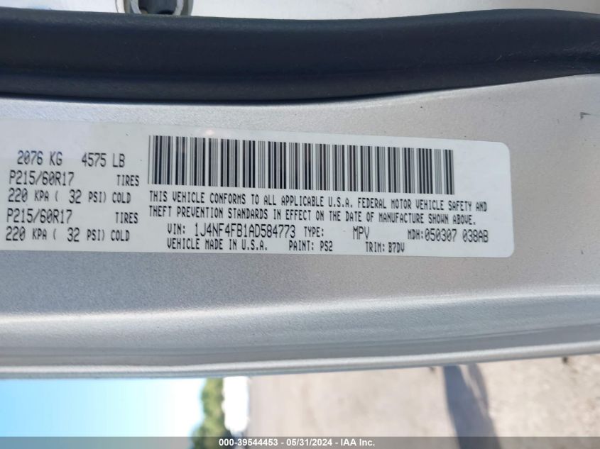 2010 Jeep Compass Sport VIN: 1J4NF4FB1AD584773 Lot: 39544453