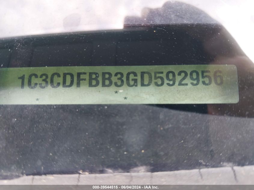 2016 Dodge Dart Sxt VIN: 1C3CDFBB3GD592956 Lot: 39544515