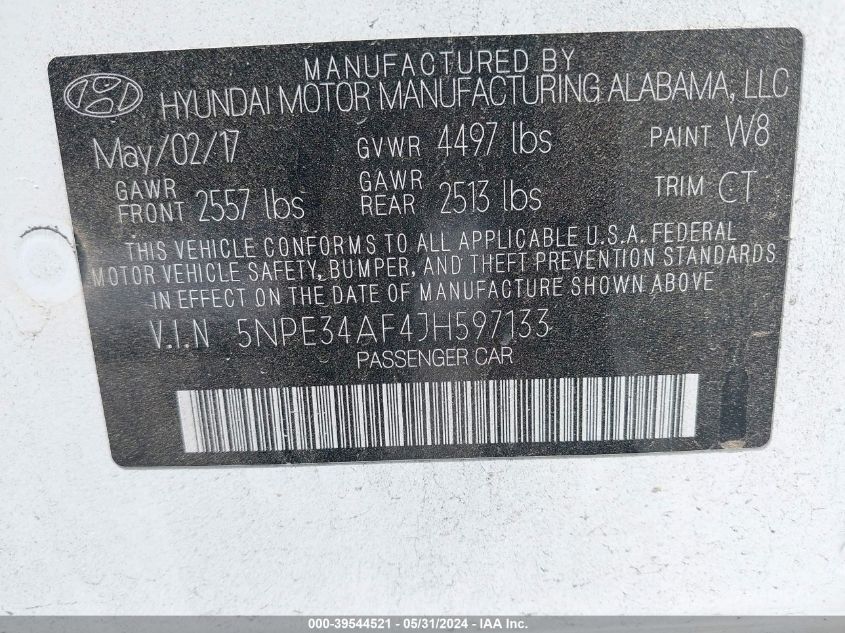 2018 Hyundai Sonata Sport VIN: 5NPE34AF4JH597133 Lot: 39544521