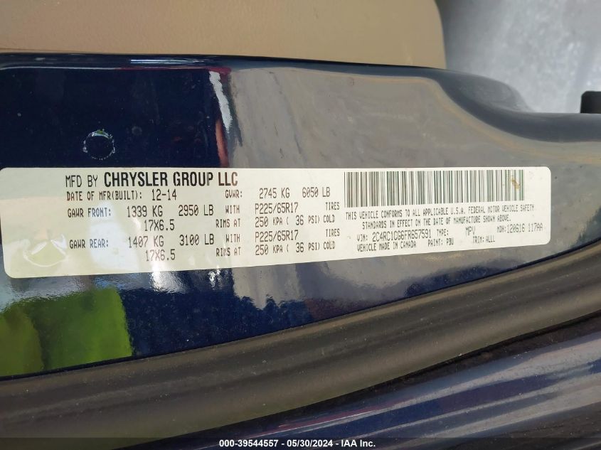 2015 Chrysler Town & Country Touring-L VIN: 2C4RC1CG6FR657591 Lot: 39544557