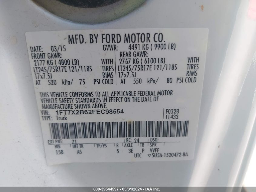 2015 Ford F-250 Xl VIN: 1FT7X2B62FEC98554 Lot: 39544597