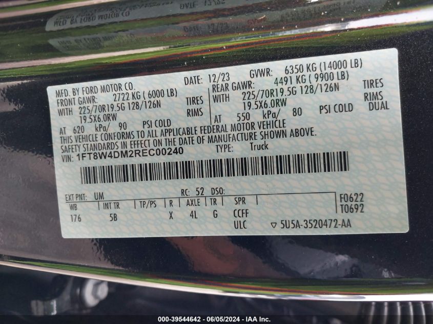 2024 Ford F-450 Lariat VIN: 1FT8W4DM2REC00240 Lot: 39544642