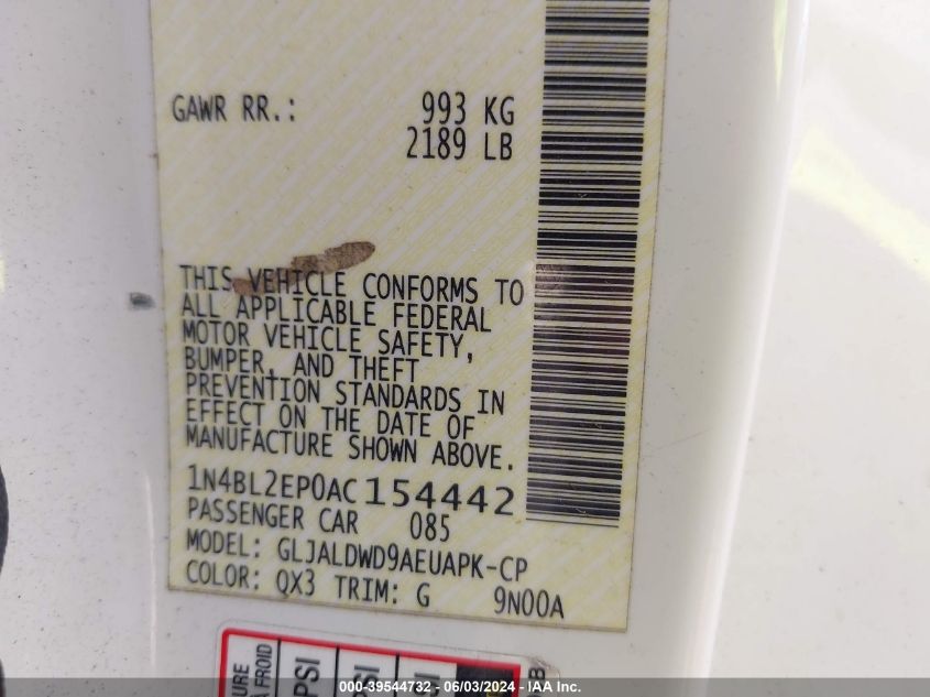 2010 Nissan Altima 3.5 Sr VIN: 1N4BL2EP0AC154442 Lot: 39544732