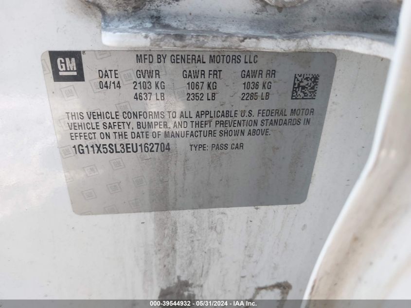 2014 Chevrolet Impala 1Fl VIN: 1G11X5SL3EU162704 Lot: 39544932