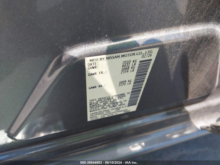 2016 NISSAN LEAF S/SL/SV - 1N4BZ0CP6GC30B652