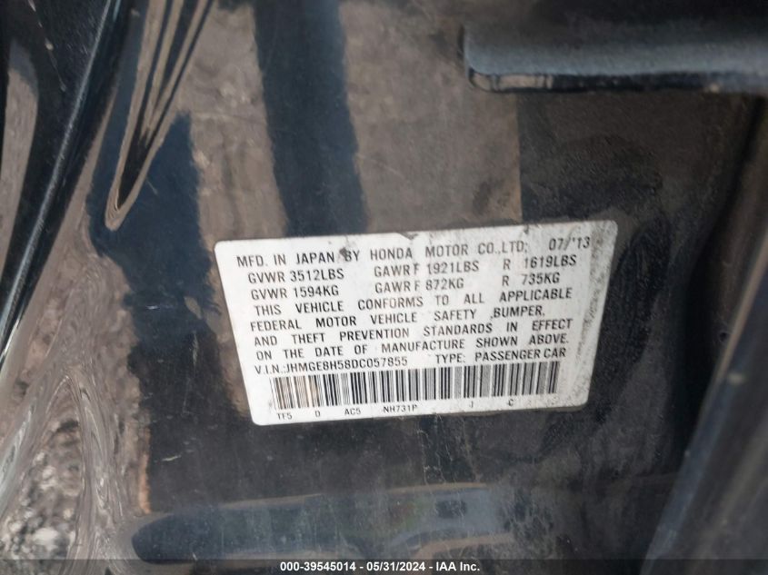 2013 Honda Fit Sport VIN: JHMGE8H58DC057855 Lot: 39545014